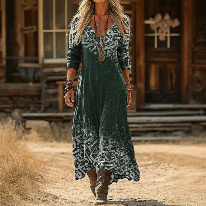 【Långärmad】Avslappnad Vintageklänning