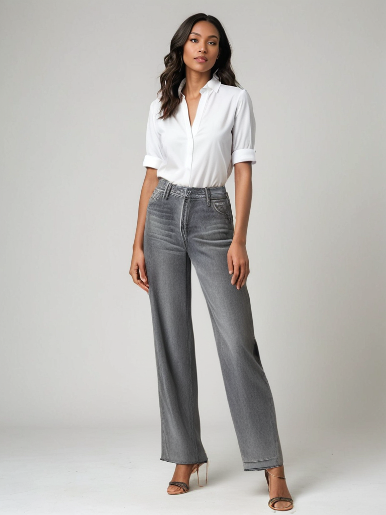 Grå Utställd Jeans